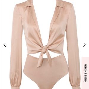 Ornella Nude Silky Shirt Bodysuit